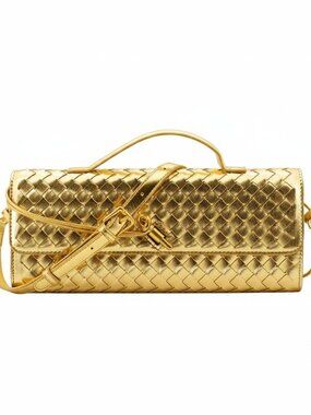Woven Clutch Purses for Women Gold Leather Evening Bag Shoulder Handbag